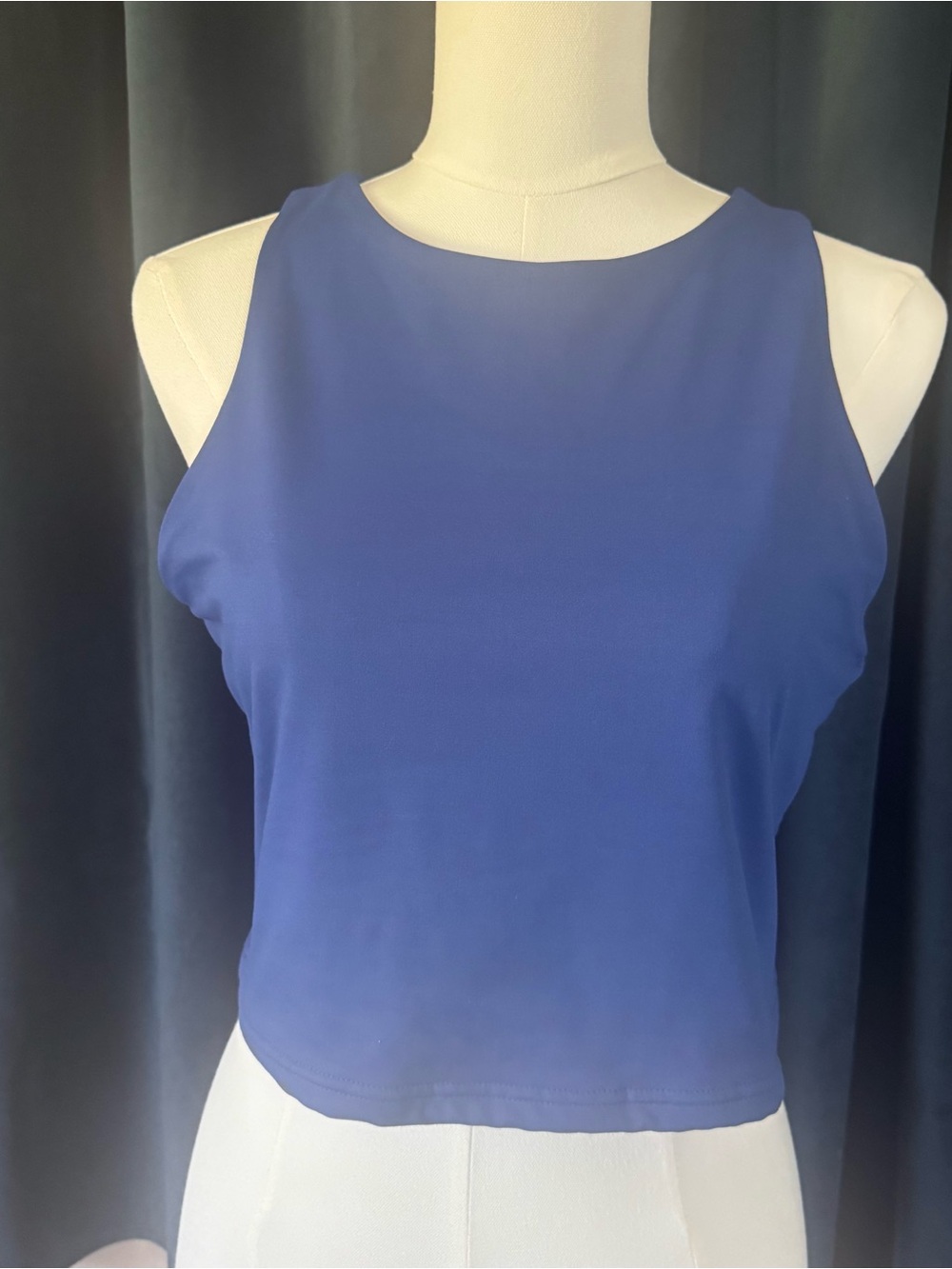Reoria Sleeveless Halter Neck Tank Crop Tops Deep Blue